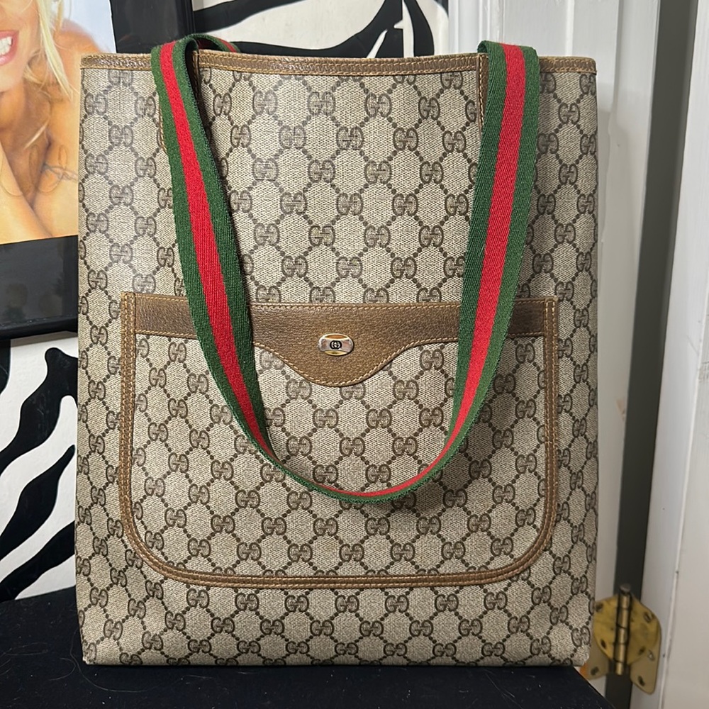 ‼️AUTHENTIC‼️ VINTAGE GUCCI GG SUPREME SHERRY LINE WEB TOTE